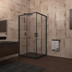 Изображение товара Душевой уголок Veconi Rovigo RV-13 90x90 см черный стекло прозрачное раздвижные двери