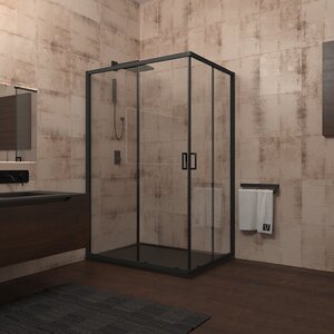 Изображение товара Душевой уголок Veconi Rovigo RV-14, 100 x 80 см, профиль черный, стекло прозрачное