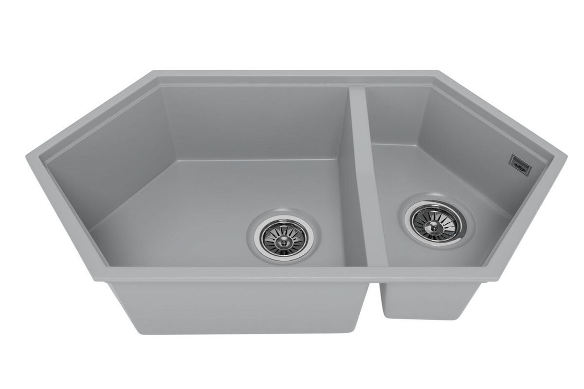 Изображение товара Кухонная мойка KitKraken Creek Grey с двумя чашами и угловой установкой