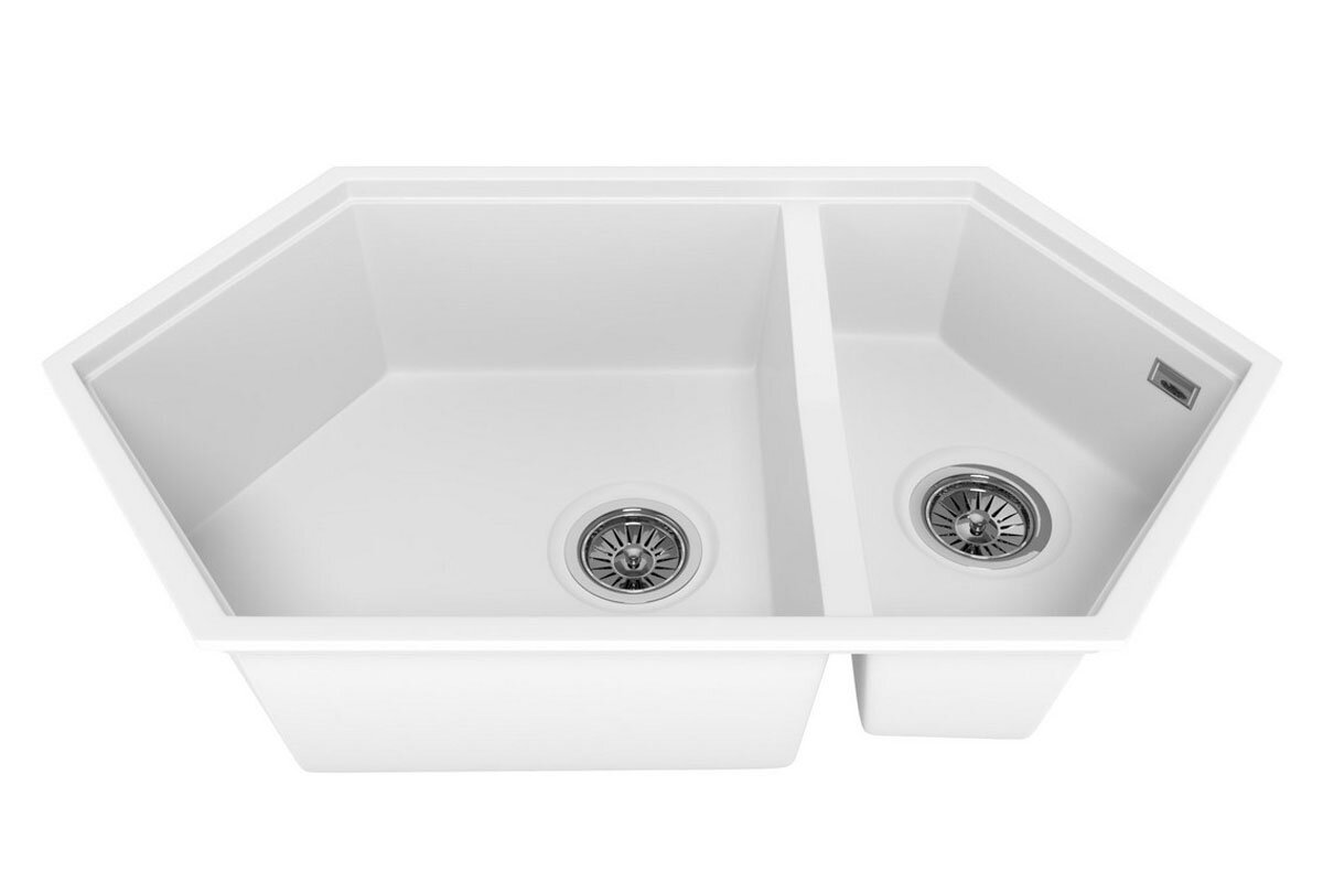Изображение товара Кухонная мойка KitKraken Creek Y-900M.9010 White с двумя чашами и угловым монтажем