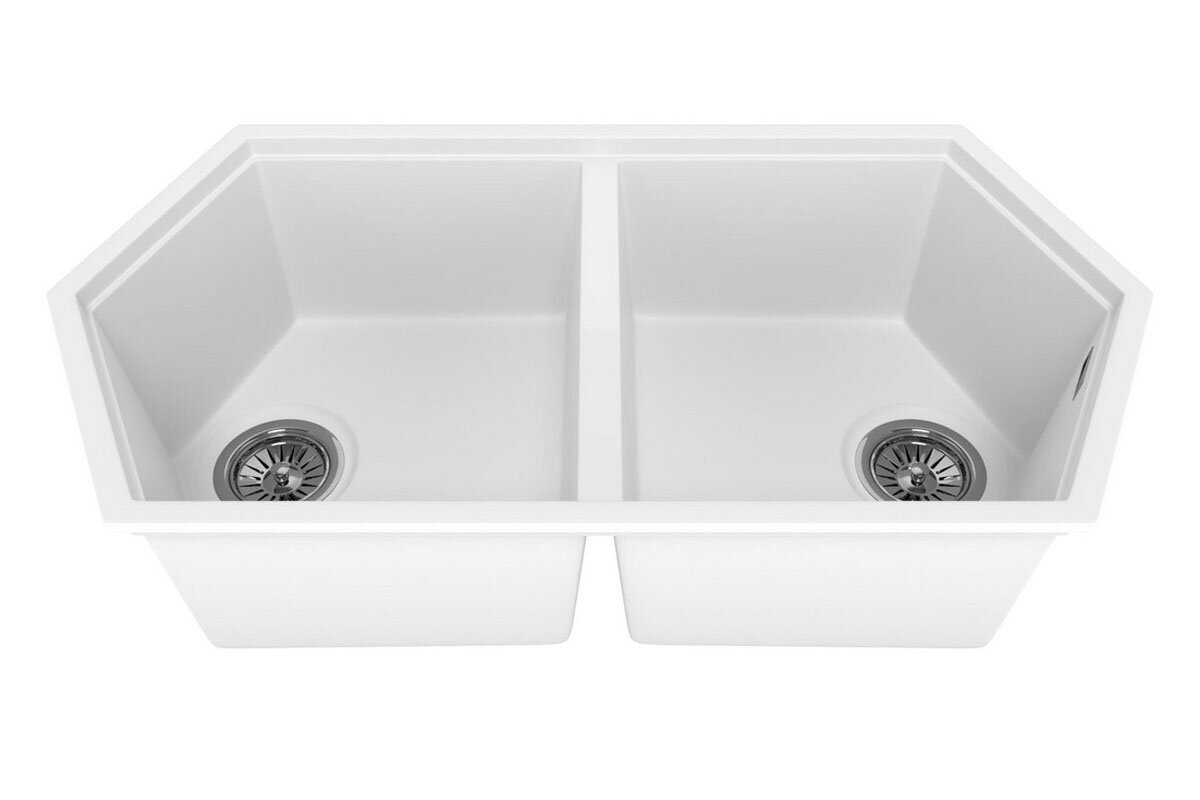 Изображение товара Кухонная мойка KitKraken Gulf K-850. 2B. 9010 White - две равнозначные чаши, угловая установка
