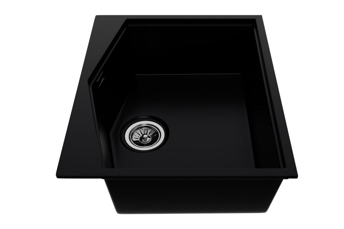 Изображение товара Кухонная мойка KitKraken Ocean K-600.9004 Black из Alumarin, угловая, матовая