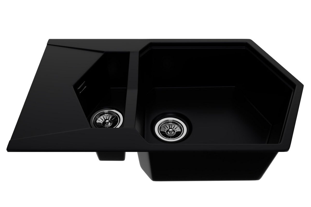 Изображение товара Кухонная мойка KitKraken Pond K-850M.9004 Black угловая 2 чаши