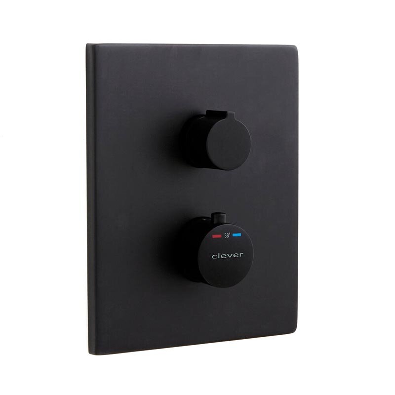 Изображение товара Смеситель (внешняя часть) Clever Up! Urban 61108 с термостатом для ванны и душа, 2 выхода, черный матовый