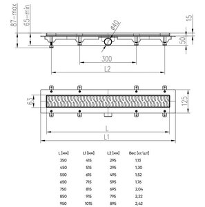 Изображение товара Дренажный канал Veconi MVN Medium V850MN, 85 см, с решёткой из нержавеющей стали