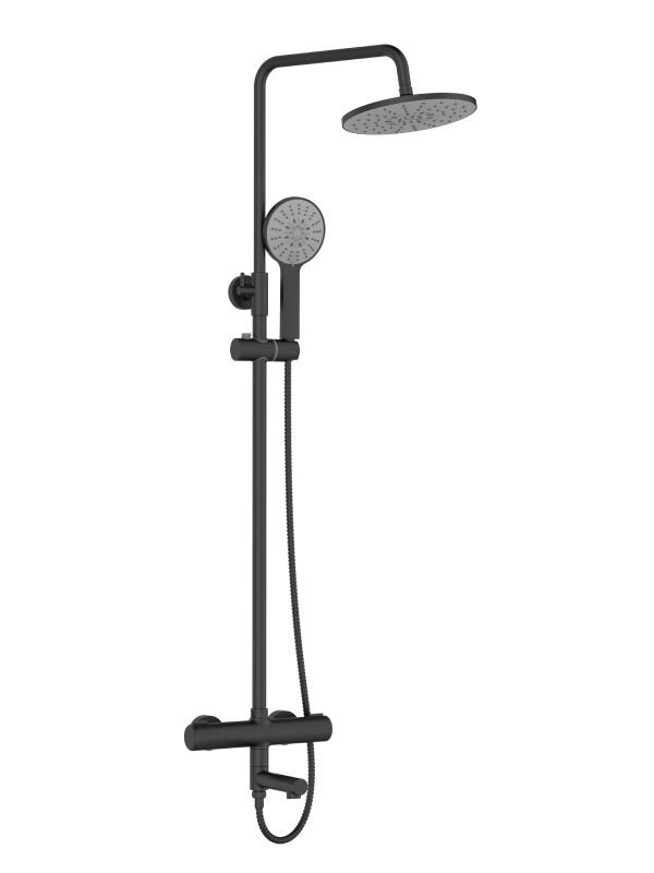Изображение товара Душевая система Agger Thermo с термостатом и поворотным изливом черный матовый