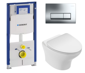 Изображение товара Инсталляция Geberit с безободковым унитазом Jacob Delafon Nouvelle Vague EDK102-00, сиденье микролифт, комплект Santehnica.ru
