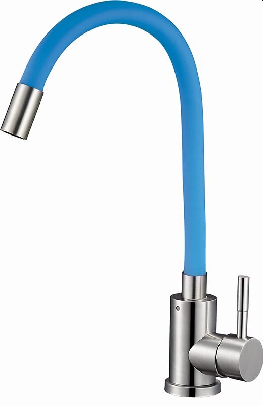 Изображение товара Смеситель Solone EZA4-F090BU для кухонной мойки с гибким синим изливом, нержавеющая сталь