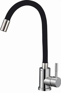 Изображение товара Смеситель Solone EZA4-F090KB для кухонной мойки с гибким черным изливом, нержавеющая сталь