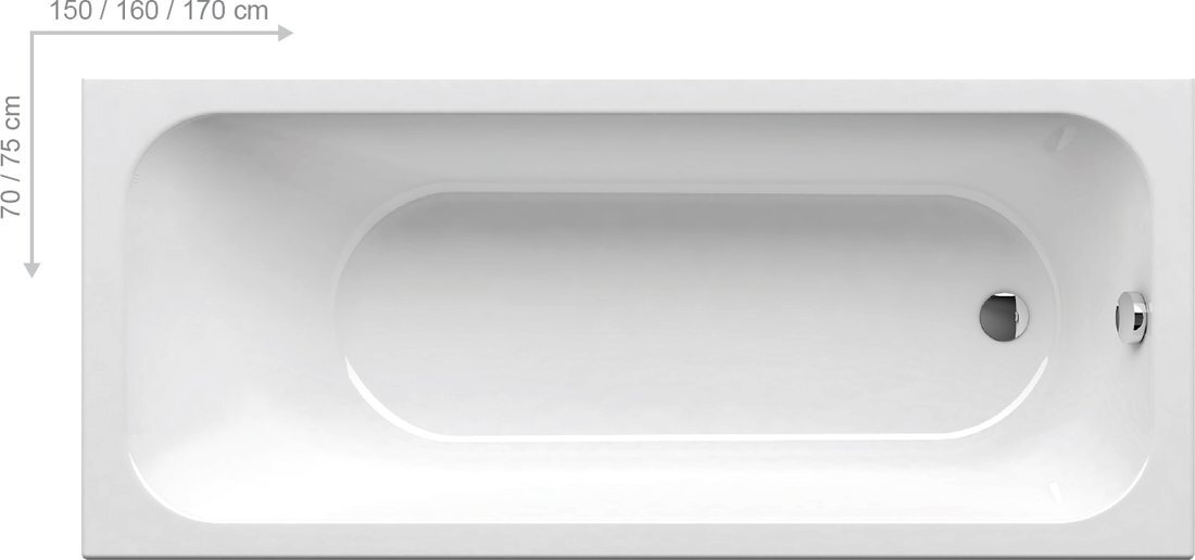 Изображение товара Акриловая ванна Ravak Chrome Slim, 170 х 75 см, белая, C741300000