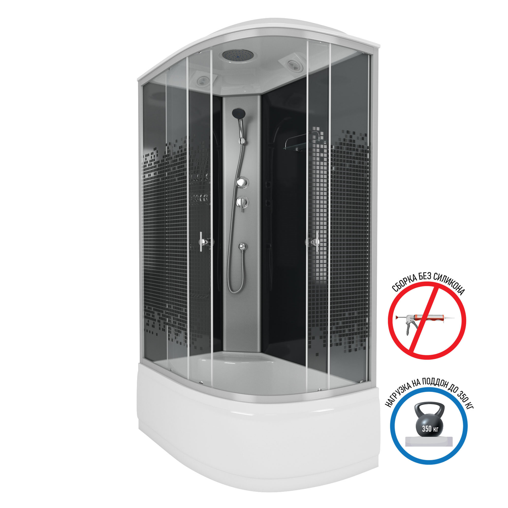 Изображение товара Душевая кабина Niagara Eco 7510R/7510L BLACK, 120 x 80 см, правая/левая, стекло мозаика