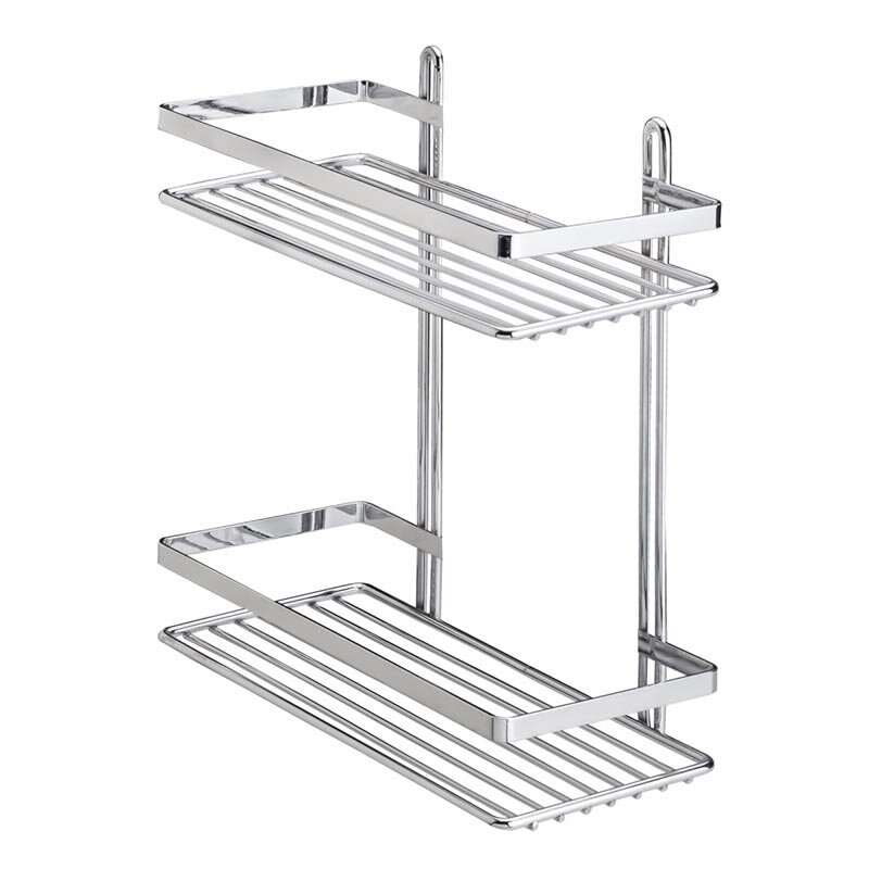 Изображение товара Полка прямая Tekno-tel ES067 двухъярусная хром для ванной и кухни