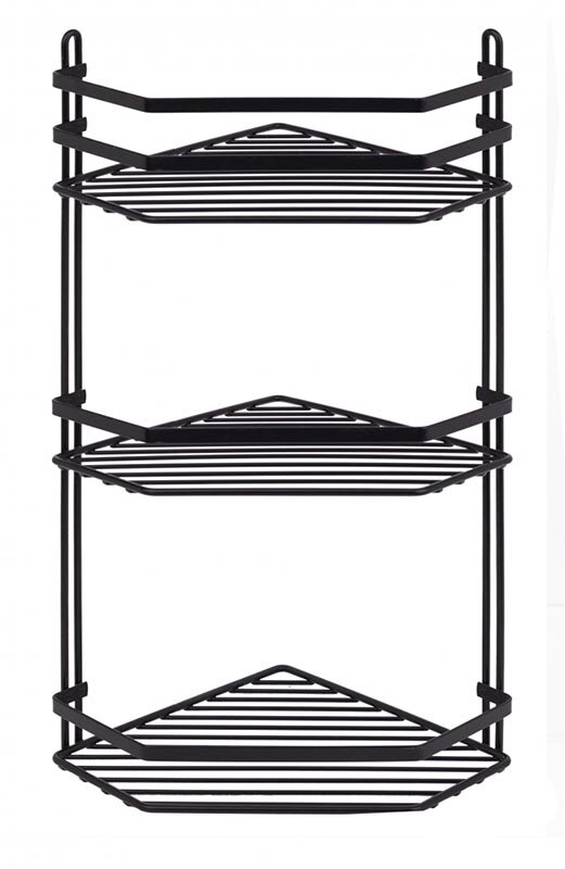 Изображение товара Угловая трехъярусная полка Tekno-tel ES076B черный матовый для ванной и кухни