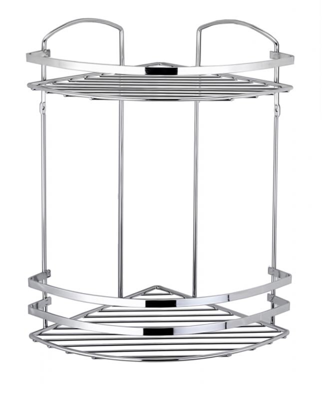 Изображение товара Угловая двухъярусная полка Tekno-tel LM008 хром для ванной и кухни
