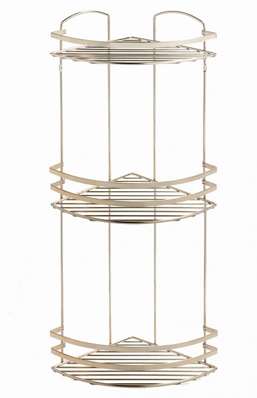 Изображение товара Полка угловая Tekno-tel LM009G трехъярусная золотая для ванной и кухни