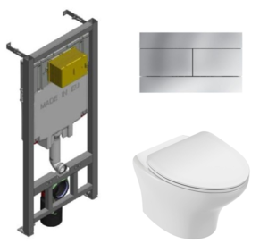 Изображение товара Инсталляция Jacob Delafon с безободковым унитазом Nouvelle Vague EDK102-00, сиденье микролифт клавиша хром, комплект 364462