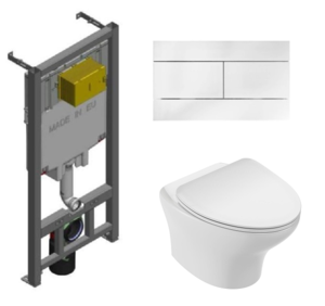 Изображение товара Инсталляция Jacob Delafon с безободковым унитазом Nouvelle Vague EDK102-00, сиденье микролифт клавиша белая, комплект 364464