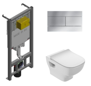 Изображение товара Инсталляция Jacob Delafon E29025-NF, с безободковым унитазом Struktura EDF102-00, сиденье микролифт, клавиша E4316-CP хром, комплект