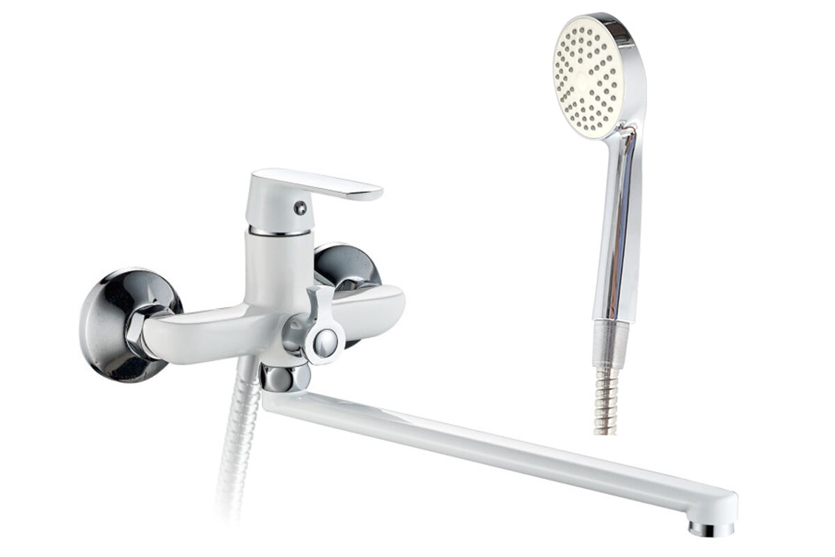 Изображение товара Смеситель для ванны и душа Haiba HB22804 с длинным изливом, белый/хром