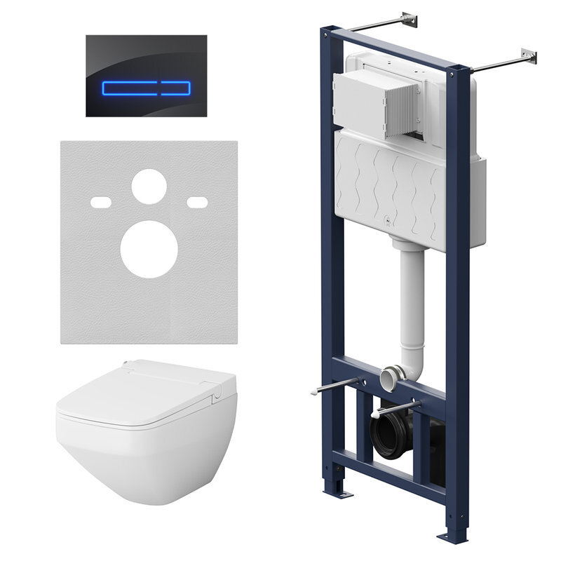 Изображение товара Инсталляция Am.Pm Inspire 2.0, IS450A38.CCC50A с безободковым унитазом Inspire V2.0 FlashClean с электронным биде, клавиша Touch Pro стекло, черное