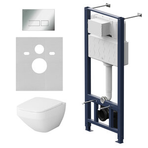 Изображение товара Инсталляция Am.Pm Inspire 2.0, IS47051.50A1700 с безободковым унитазом Inspire V2.0 FlashClean, клавиша Pro S глянцевый хром, крышка микролифт