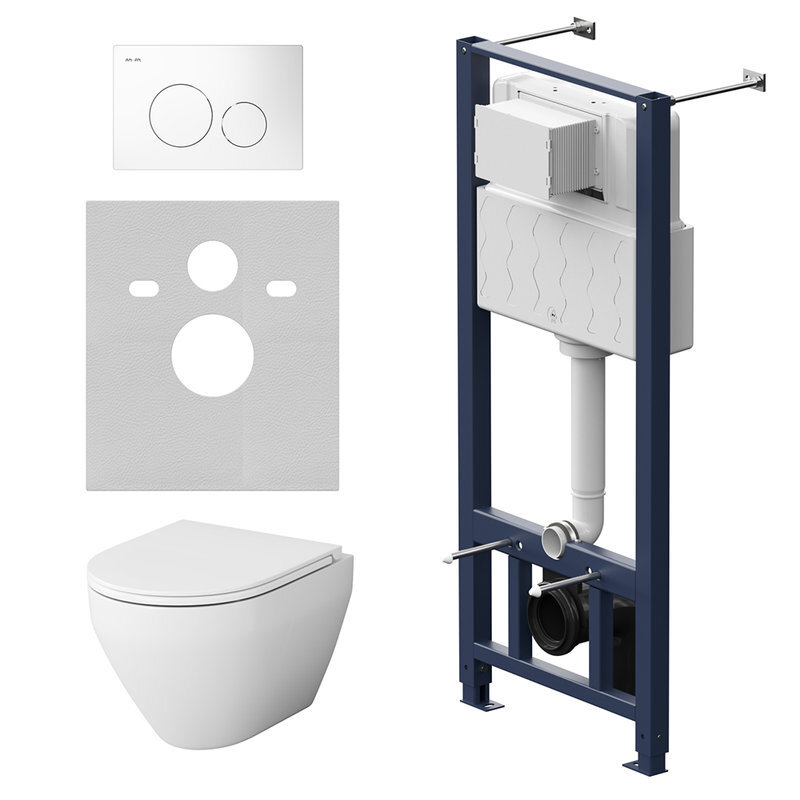 Изображение товара Инсталляция Am.Pm Spirit V2.0, IS49001.701700 с безободковым унитазом Spirit V2.0 FlashClean, клавиша Pro L белая, крышка микролифт