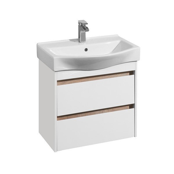 Изображение товара Тумба под раковину Акватон Нортон 65 см подвесная белая с дубом эндгрейн