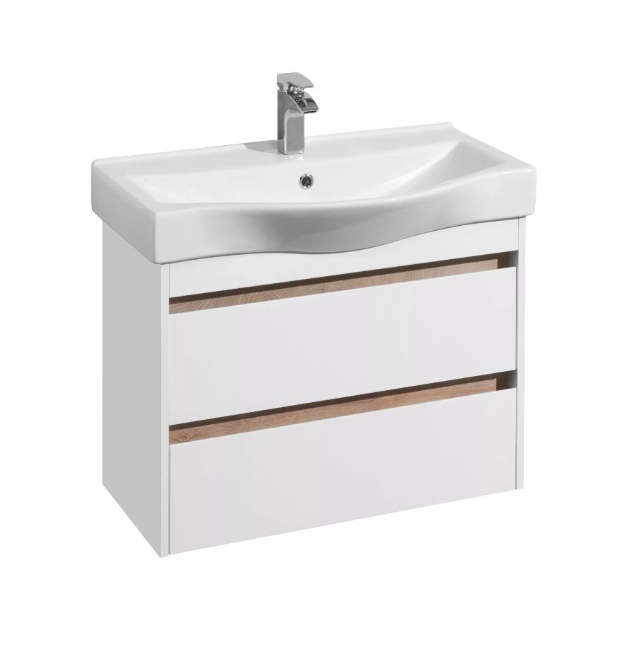 Изображение товара Тумба под раковину Акватон Нортон 80 см подвесная белая глянцевая/дуб эндгрейн