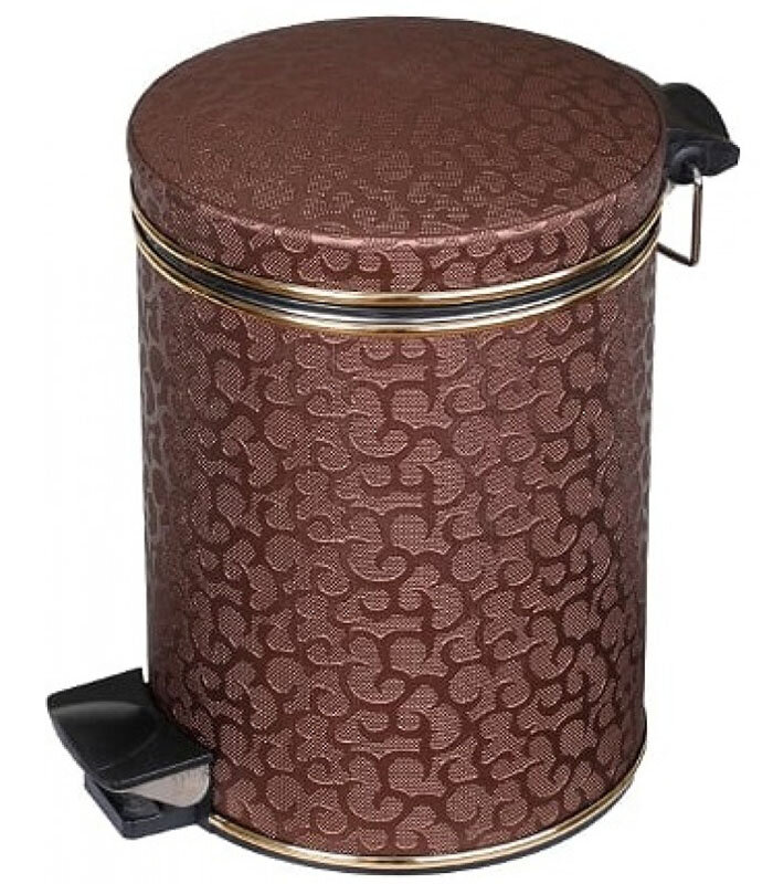 Изображение товара Корзина для мусора Camelos 5 л с крышкой микролифт коричневая кожзам