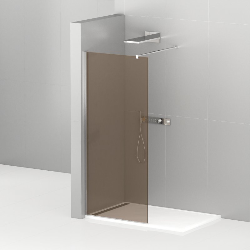 Изображение товара Душевая стенка Cezares LIBERTA-L-1-120-BR-Cr 120 см, со свободным входом, телескопический кронштейн 75-105 см, стекло бронза, профиль хром