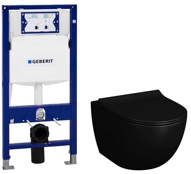 Изображение товара Инсталляция Geberit с безободковым унитазом VitrA Sento 7748B083-0101, сиденье микролифт, комплект Santehnica.ru