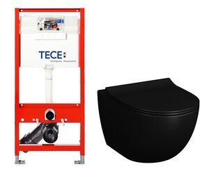 Изображение товара Инсталляция TECE TECEprofil 9300302 с унитазом Vitra Sento 7748B083-0101, крышка микролифт, цвет черный матовый, комплект Santehnica.ru