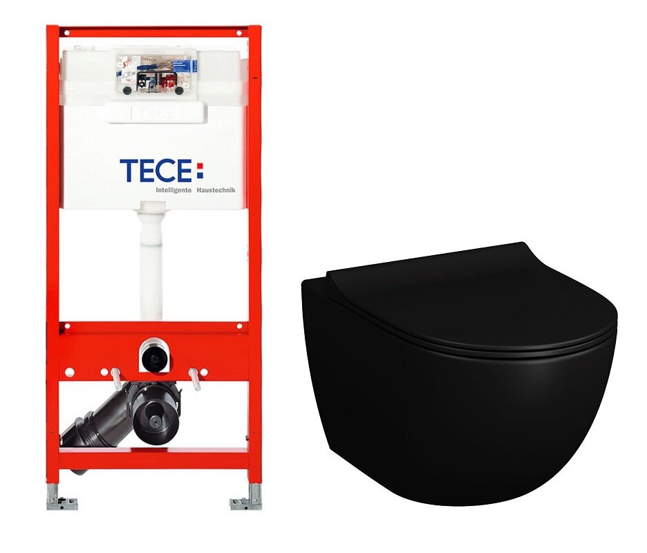 Изображение товара Инсталляция TECE TECEprofil 9300302 с унитазом Vitra Sento 7748B083-0101, крышка микролифт, цвет черный матовый, комплект Santehnica.ru