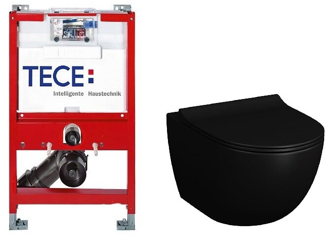 Изображение товара Инсталляция TECE TECEprofil 9300380 с унитазом VitrA Sento 7748B083-0101, крышка микролифт, цвет черный матовый, комплект Santehnica.ru
