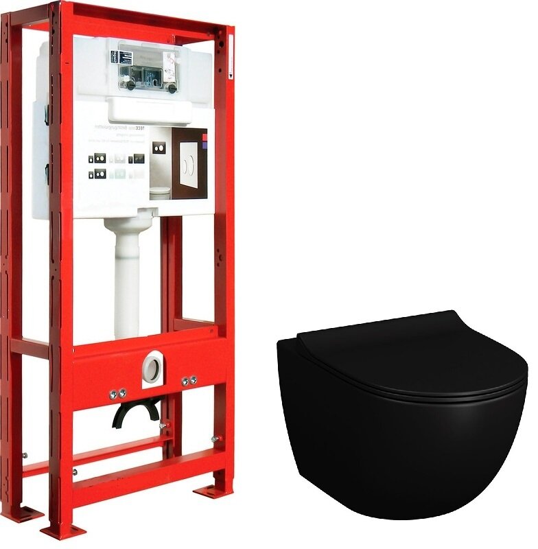 Изображение товара Инсталляция TECE TECEprofil 9300093 с унитазом Vitra Sento черный матовый слив компактный