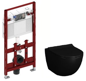 Изображение товара Инсталляция TECE TECElux 100 9600100 с унитазом Vitra Sento 7748B083-0101, крышка микролифт, цвет черный матовый, комплект Santehnica.ru