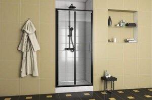 Изображение товара Душевая дверь в нишу Bravat Black Line, 100 x 200 см, складная, стекло прозрачное, профиль черный, BD100.4121B