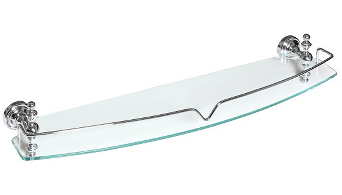 Изображение товара Стеклянная металлическая полка для ванной с бортиком Camelos Rychmond H1605 хром