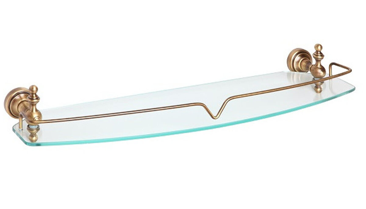 Изображение товара Стеклянная полка для ванной Camelos Rychmond A1605 из стекла и латуни бронза