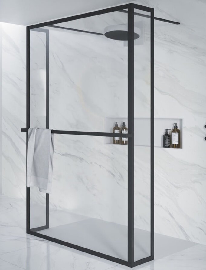 Изображение товара Душевой уголок Riho Lucid GD404 с полотенцедержателем, 100x200 см, черный матовый профиль