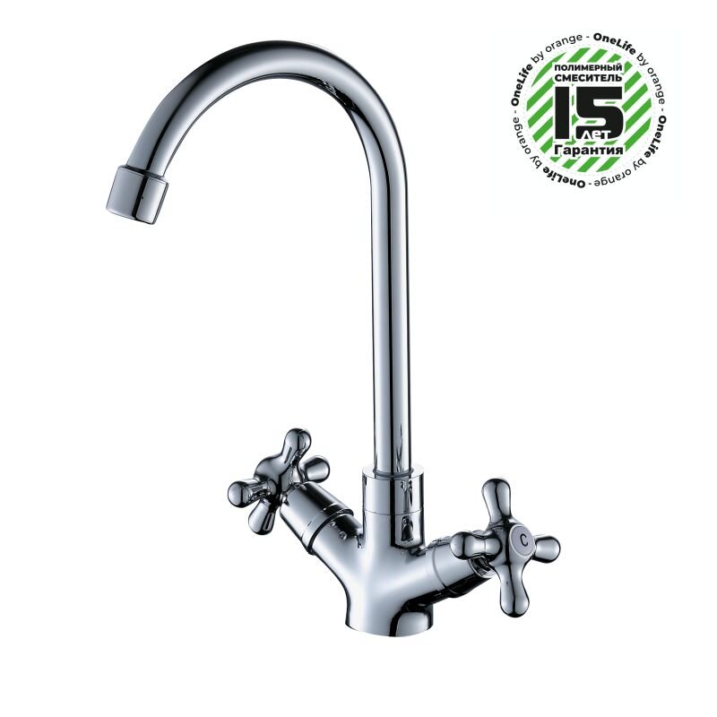 Изображение товара Полимерный кухонный смеситель OneLife P03-005cr хром, поворотный излив, 15.95 см