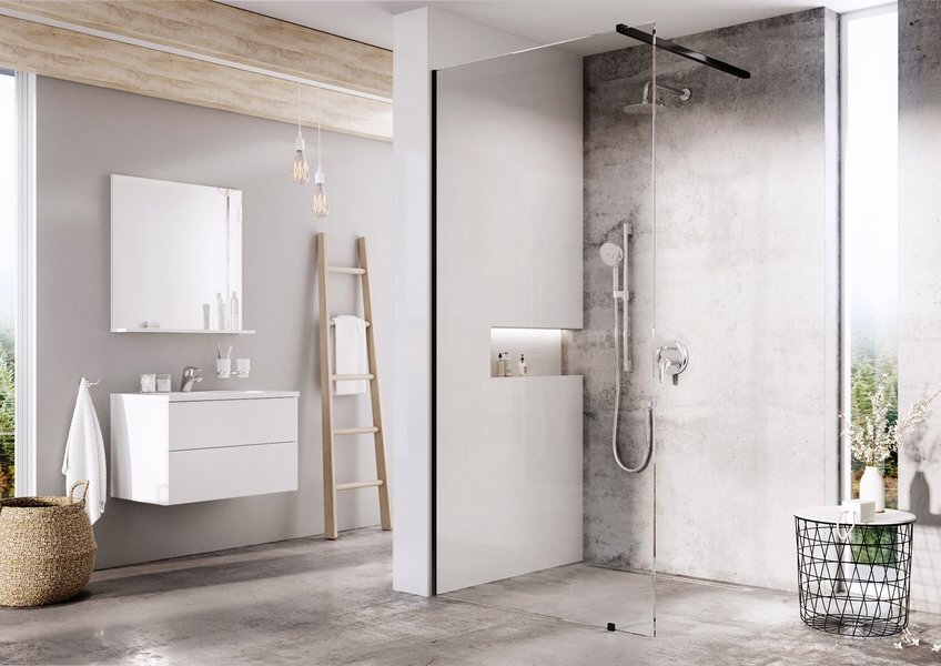Изображение товара Душевая стенка Ravak Walk-In Wall ST, 120 см, профиль черный, витраж транспарент, GW9WG0300Z1