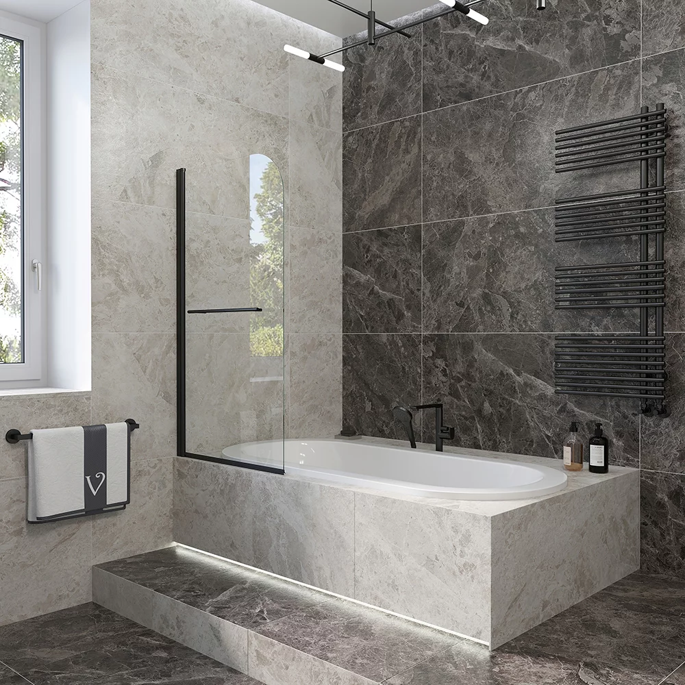 Изображение товара Душевая шторка Veconi Palau P79B 70x150 см безрамная с черным профилем и стеклом 5 мм