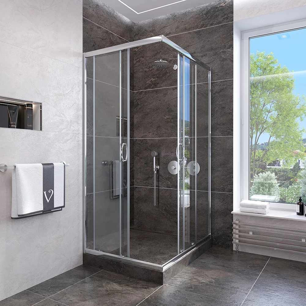 Изображение товара Душевой уголок Veconi Rovigo RV-113 90x90 см раздвижной прозрачное стекло хром профиль Италия
