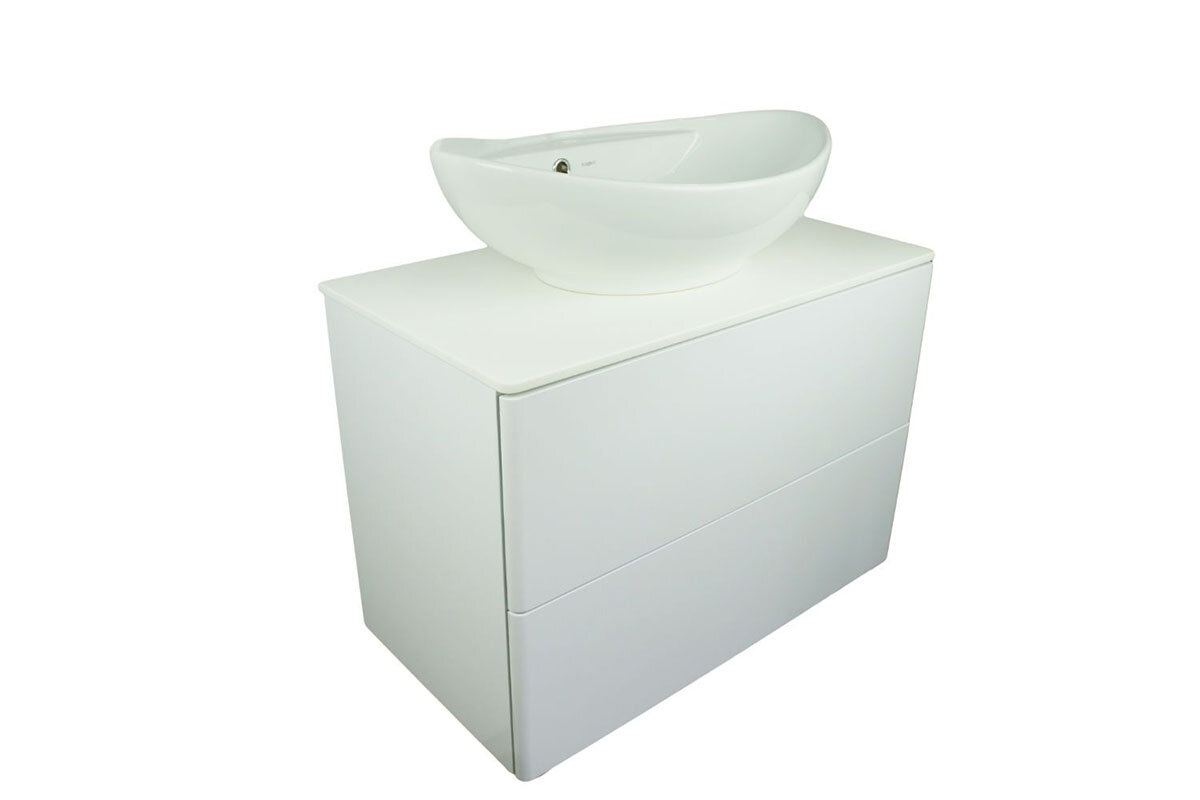 Изображение товара Подвесная тумба с раковиной Гамма 600, белая, МДФ, искусственный камень 75 см