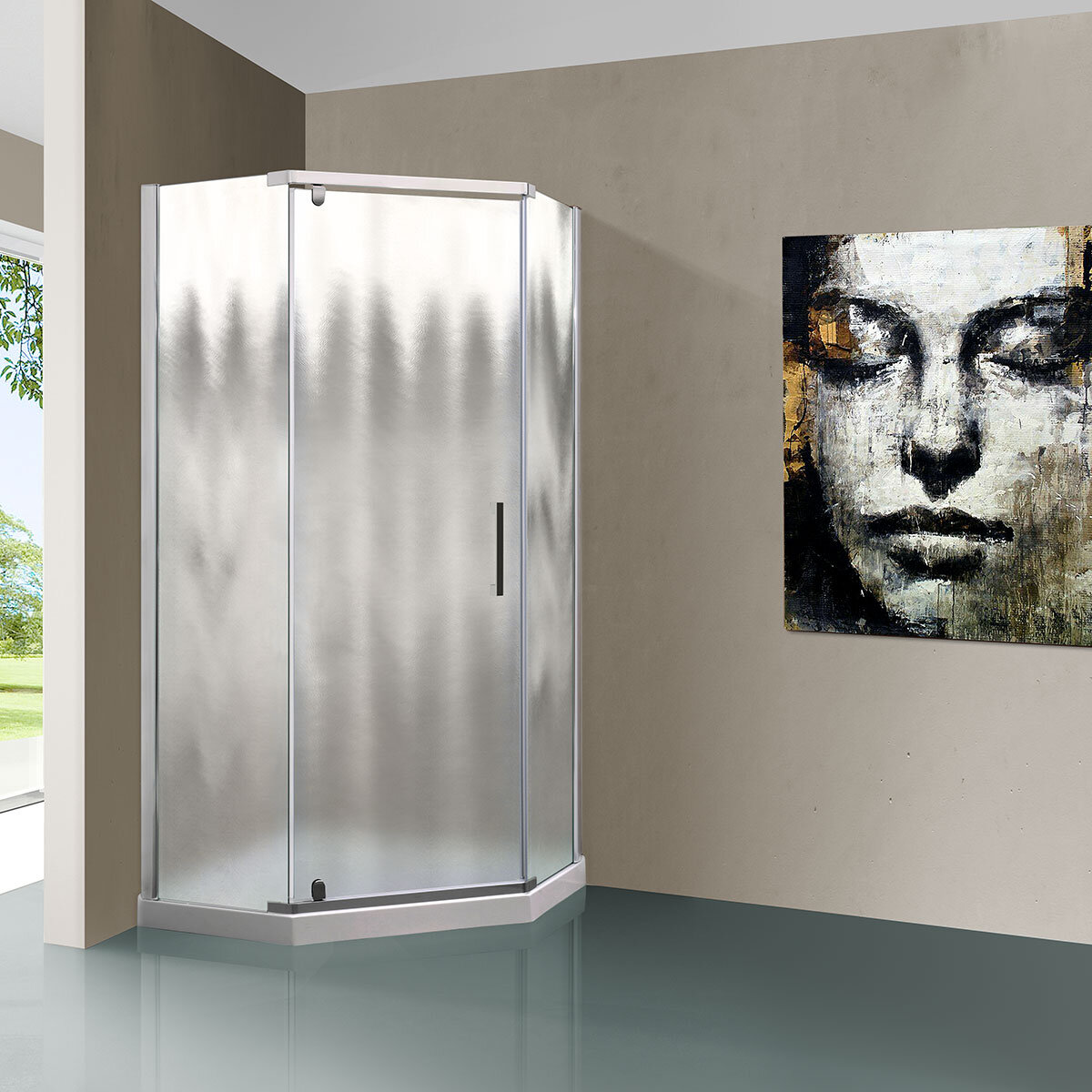 Изображение товара Душевой уголок Vincea Stresa VSP-1S900CH 90x90 см пятиугольный распашная дверь стекло шиншилла хром