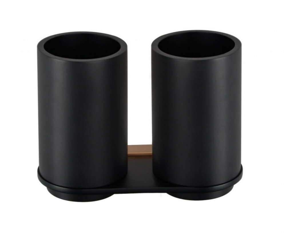 Изображение товара Стакан для зубных щеток Bemeta Galla двойной настенный черный матовый розовое золото 17х7.9х12.3 см