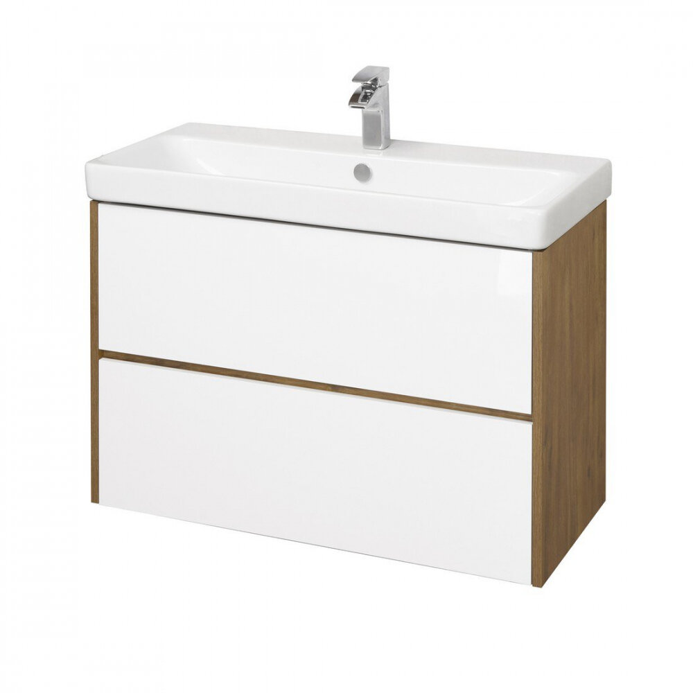 Изображение товара Aquaton Сканди 90 см - подвесная тумба с раковиной, белый/дуб рустикальный