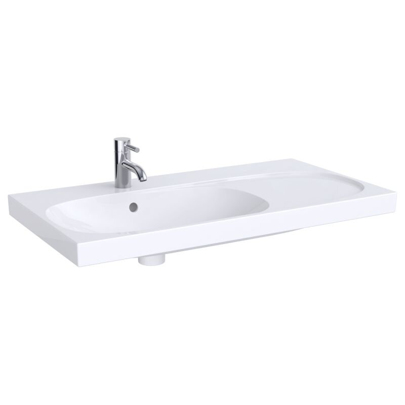 Изображение товара Раковина Geberit Acanto 500.625.01.2, 90 см, крыло справа, шамотная глина, белая