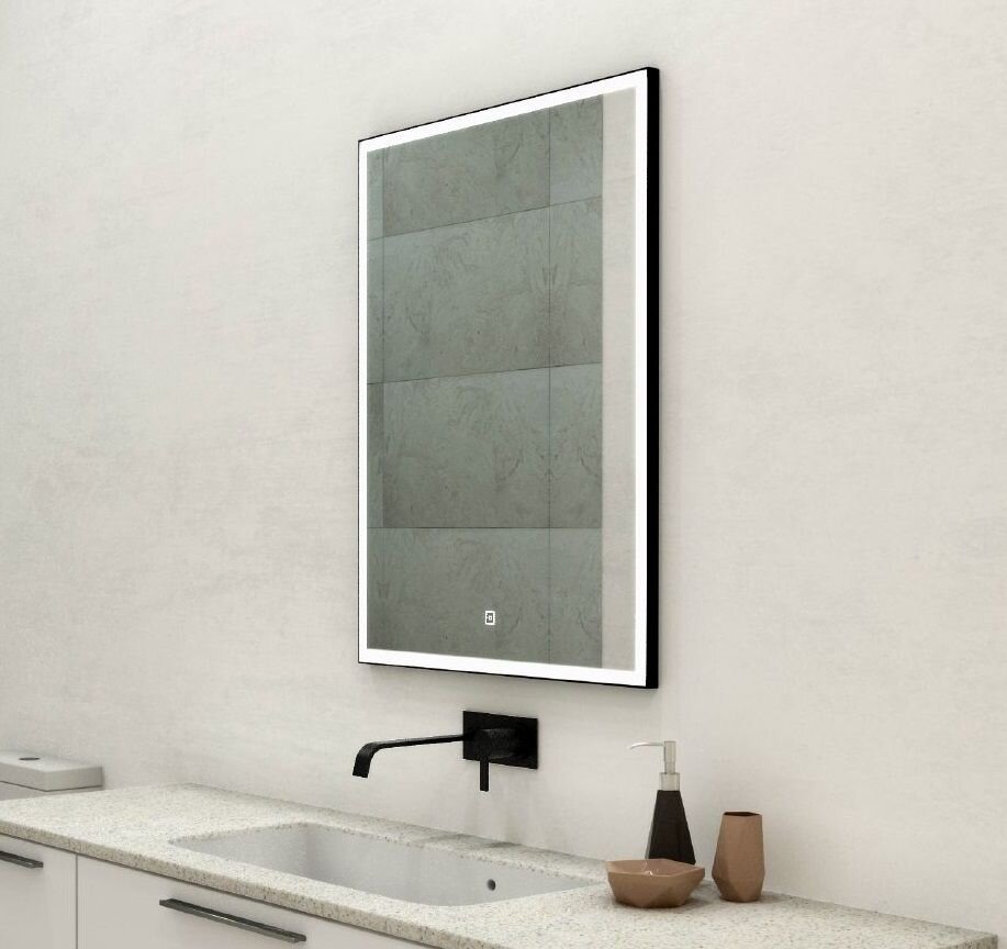 Изображение товара Зеркало Art&Max Arezzo AM-Are-600-800-DS-FC-H-Nero 60 x 80 см с подсветкой, диммер, антизапотевание, черный